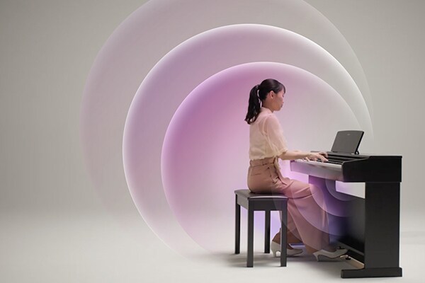 Ondes sonores se diffusant à partir d'un piano ARIUS