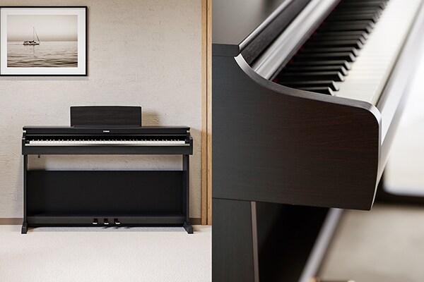 Un piano ARIUS qui s'intègre harmonieusement dans les salons, et les courbes dans les détails de son design