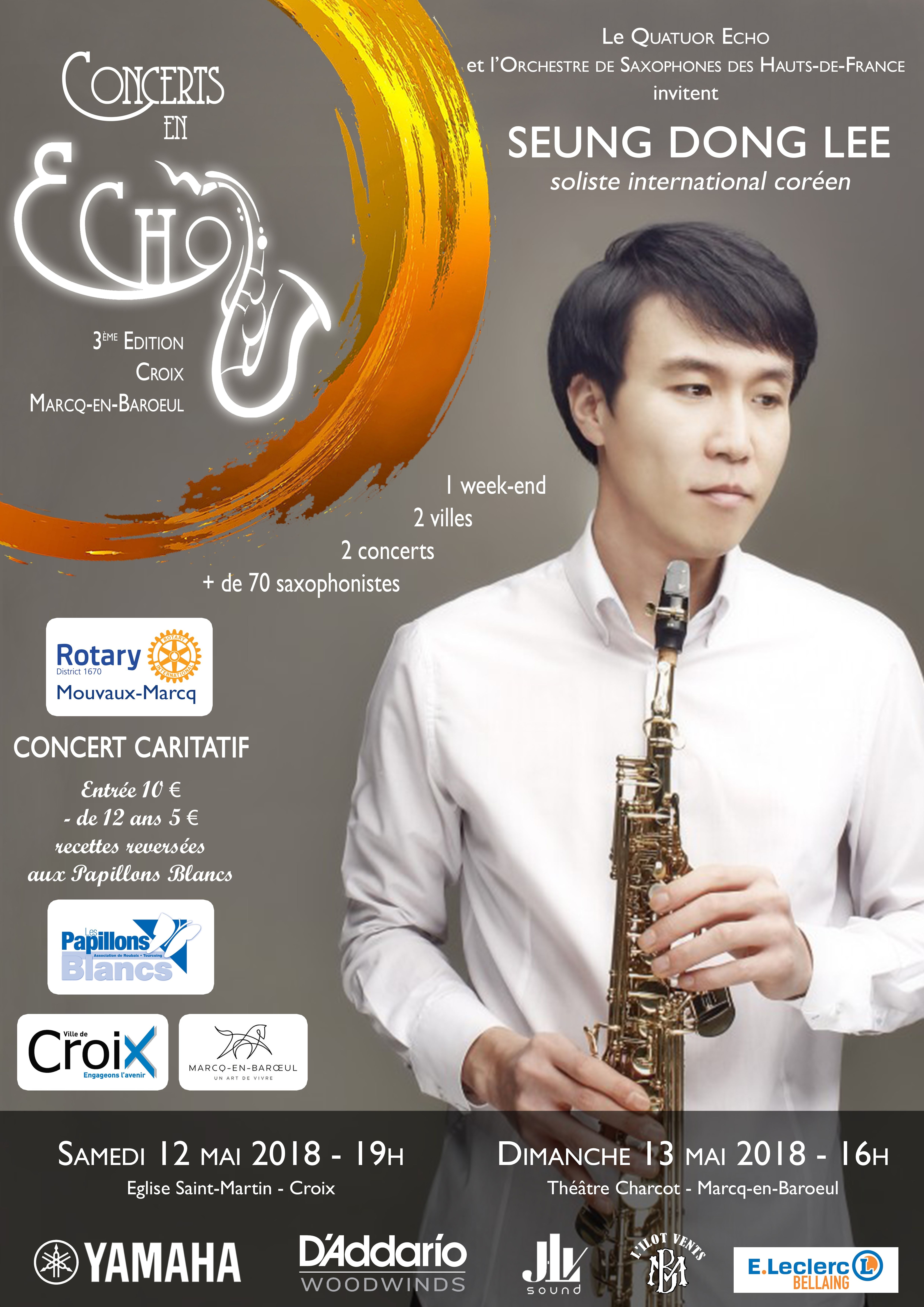 Concert caritatif de L’Orchestre de Saxophones des Hauts-de-France avec le Quatuor Echo et le soliste international Seung Dong Lee.