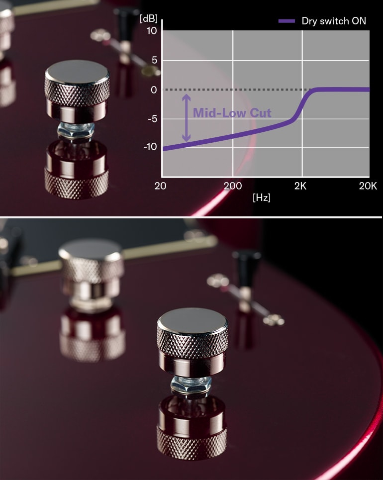 Closeup of Revstar Dry switch with frequency graph image filtering out low frequencies