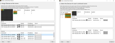 Écran de l'interface utilisateur de l'assistant "Divide/Combine Room"
