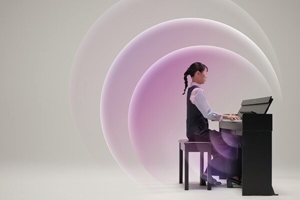 Ondes sonores se diffusant à partir d'un piano ARIUS