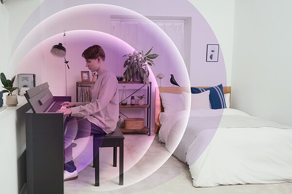 Ondes sonores se diffusant à partir d'un piano ARIUS