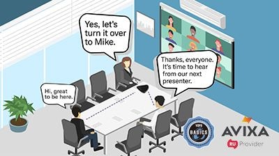Featured course image for "Yamaha Certified ProAV Specialist - Basics Course", illustrating a remote conferencing scene.