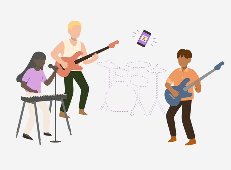 L'application d'entraînement musical Extrack remplaçant les membres du groupe dans l'impossibilité d'assister à une séance de répétition