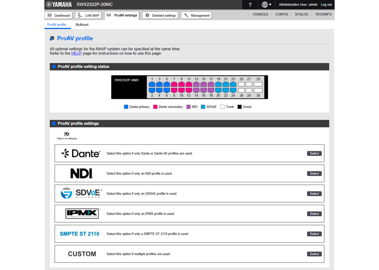 Configuration intuitive de l'interface graphique avec prise en charge des profils ST 2110 et IPMX