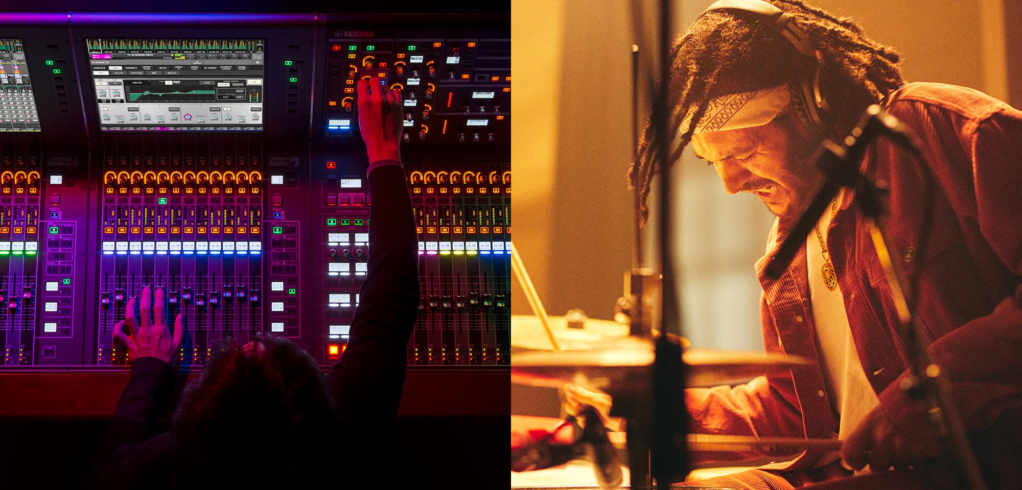 Table de mixage et percussions pour système de sonorisation