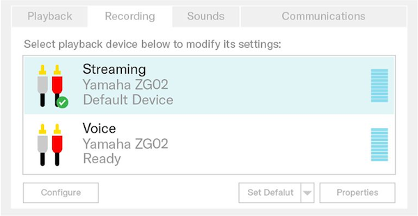 Yamaha ZG02: ZG dedicated driver allows individual signals to be assigned to multiple client software applications